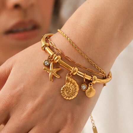 1 Piece Daily Turtle Stainless Steel Waterproof Gold Color Zircon Women's Bangles
