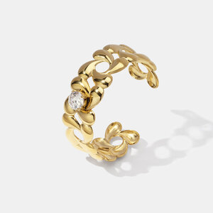 Bracciale rigido in acciaio inossidabile con zirconi color oro impermeabile a forma di fiore h5 Immagine2
