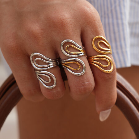 1 Piece Simple Series Retro Circle Stainless Steel Waterproof Gold Color Statement Rings