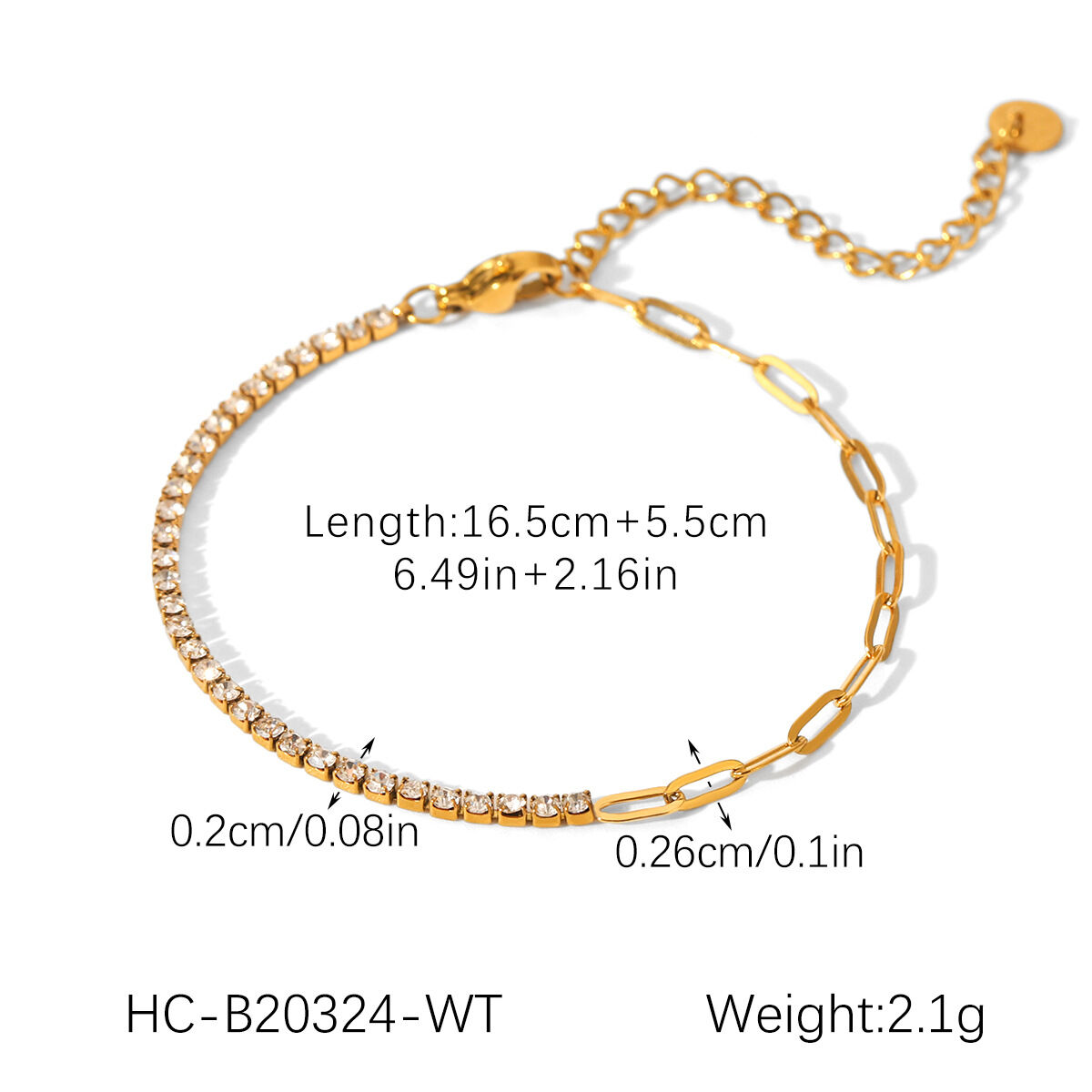 1 Piece Daily Patchwork Stainless Steel Waterproof Gold Color Women's Chain Bracelets h5Picture2