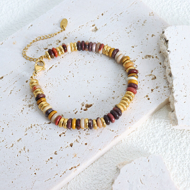 Retro Beads Stainless Steel Waterproof Gold Color Natural Stone Women's Jewelry Sets 2