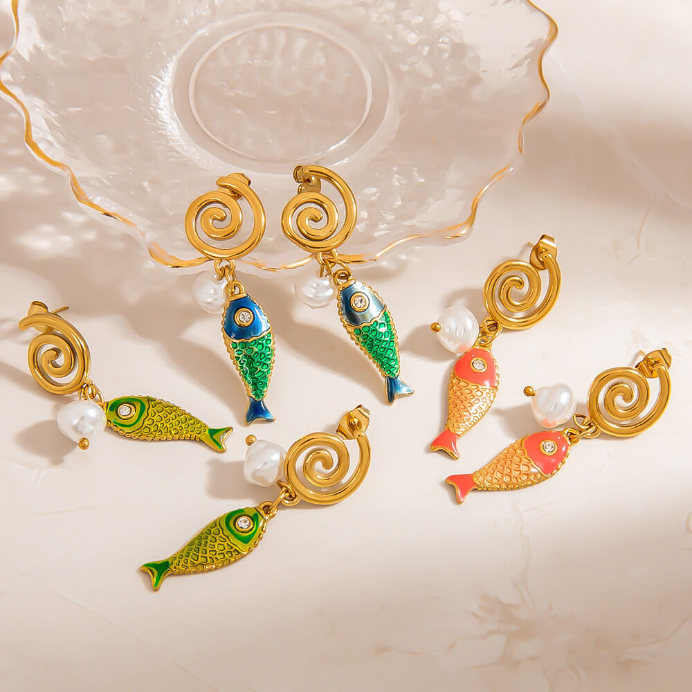 1 Pair Creative Colorful Oil Drip Stainless Steel Waterproof Fish Women's Drop Earrings Picture4