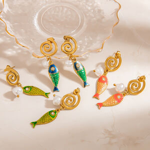 1 Pair Creative Colorful Oil Drip Stainless Steel Waterproof Fish Women's Drop Earrings h5 Picture4