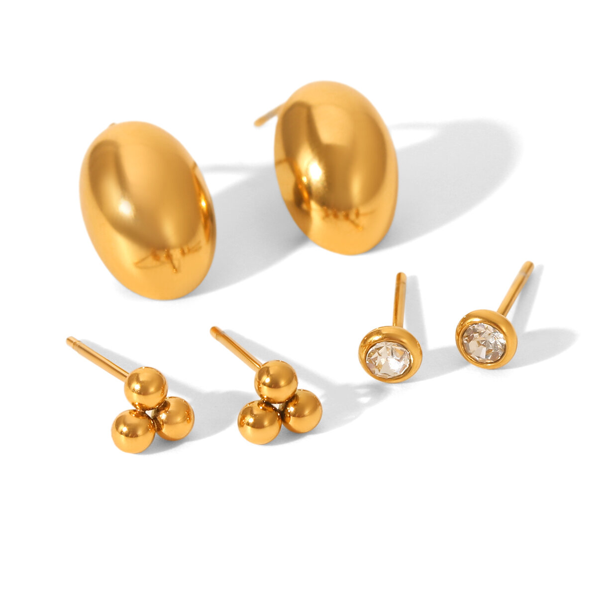 1 Set Daily Irregular Shape Stainless Steel Waterproof Gold Color Zircon Women's Stud Earrings h5 