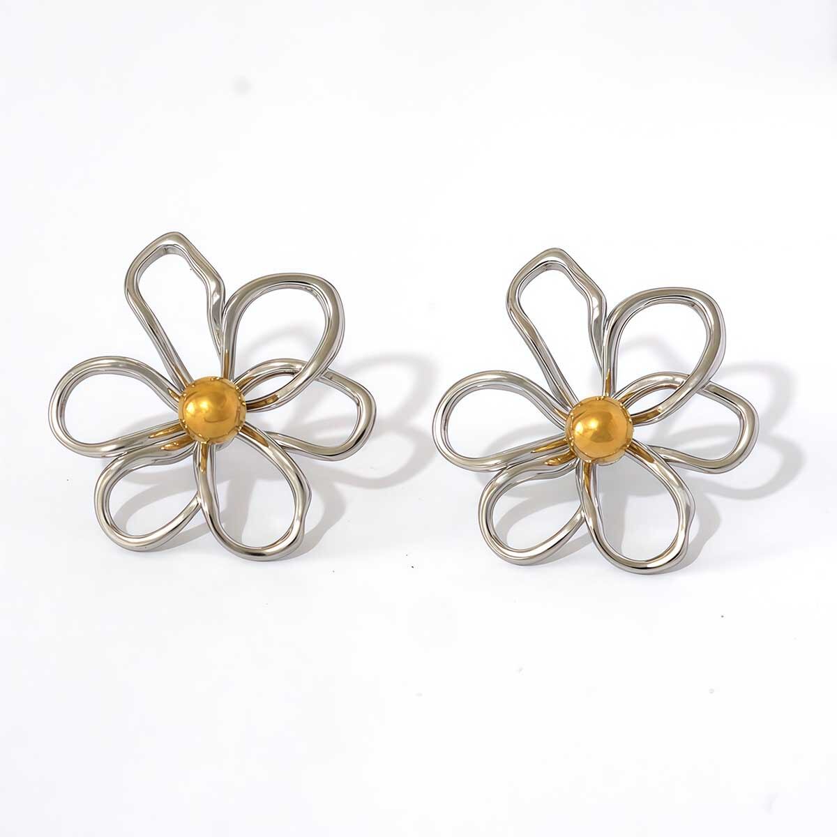 1 par de pendientes sencillos de flores para uso diario, de acero inoxidable, resistentes al agua, color dorado, para mujer