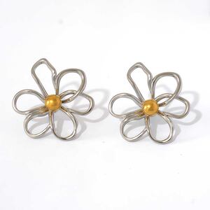 1 par de pendientes sencillos de flores para uso diario, de acero inoxidable, resistentes al agua, color dorado, para mujer h5