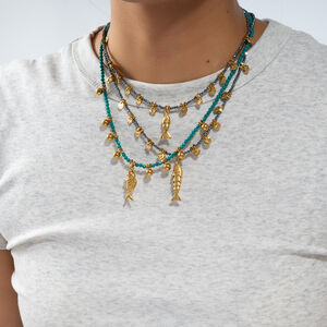 1 pezzo elegante collana di perline da donna in acciaio inossidabile impermeabile color oro con pietra naturale a forma di pesce h5 Immagine5