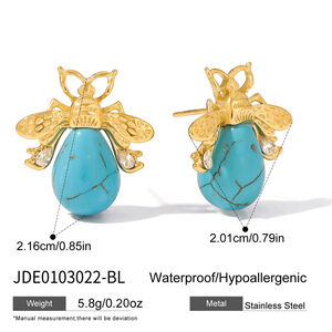 1 Paar elegante, wasserdichte Ohrstecker aus Edelstahl in Goldfarbe mit Insektenmotiv und Zirkonia-Natursteinen für Damen h5