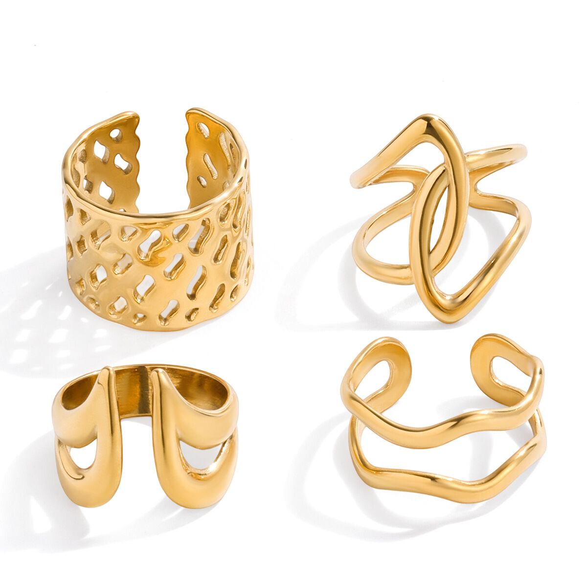 1 Piece Simple Irregular Shape Stainless Steel Waterproof Gold Color Statement Rings h5 Picture8
