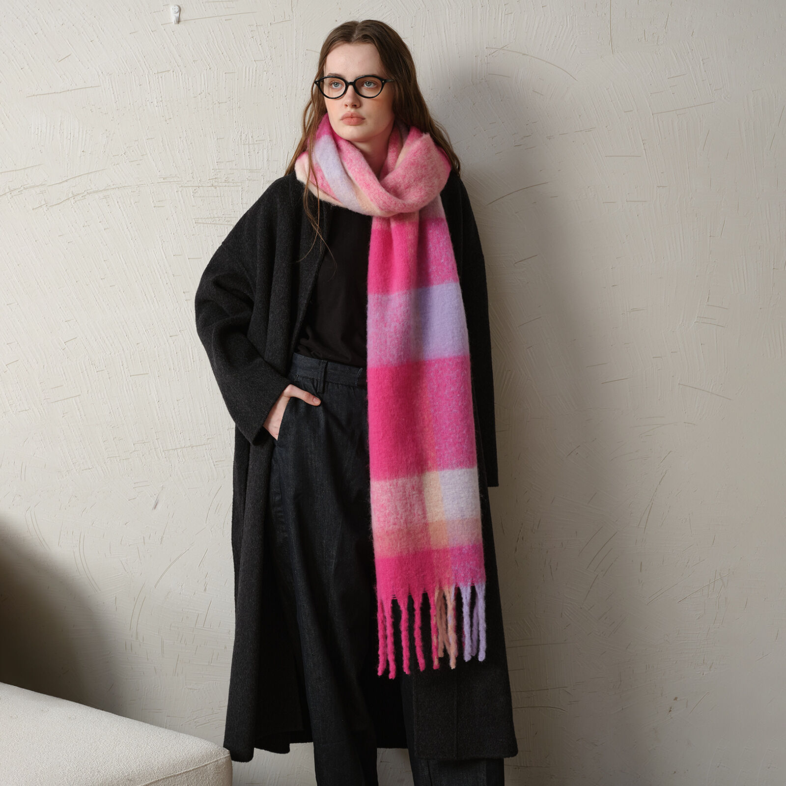1 Piece Simple Windproof Plaid Polyester Women's Winter Scarves
