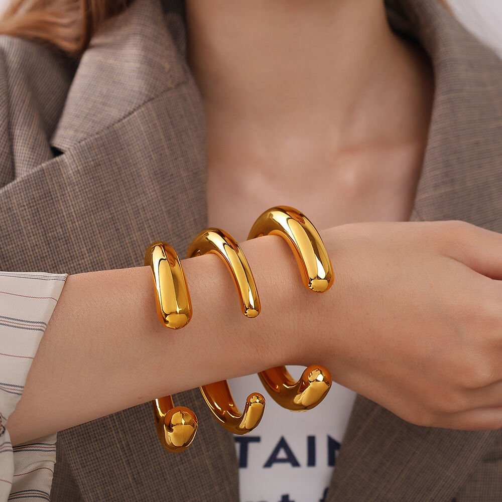 1 Piece Stainless Steel Waterproof Gold Color Cuff Bracelet h5Picture4