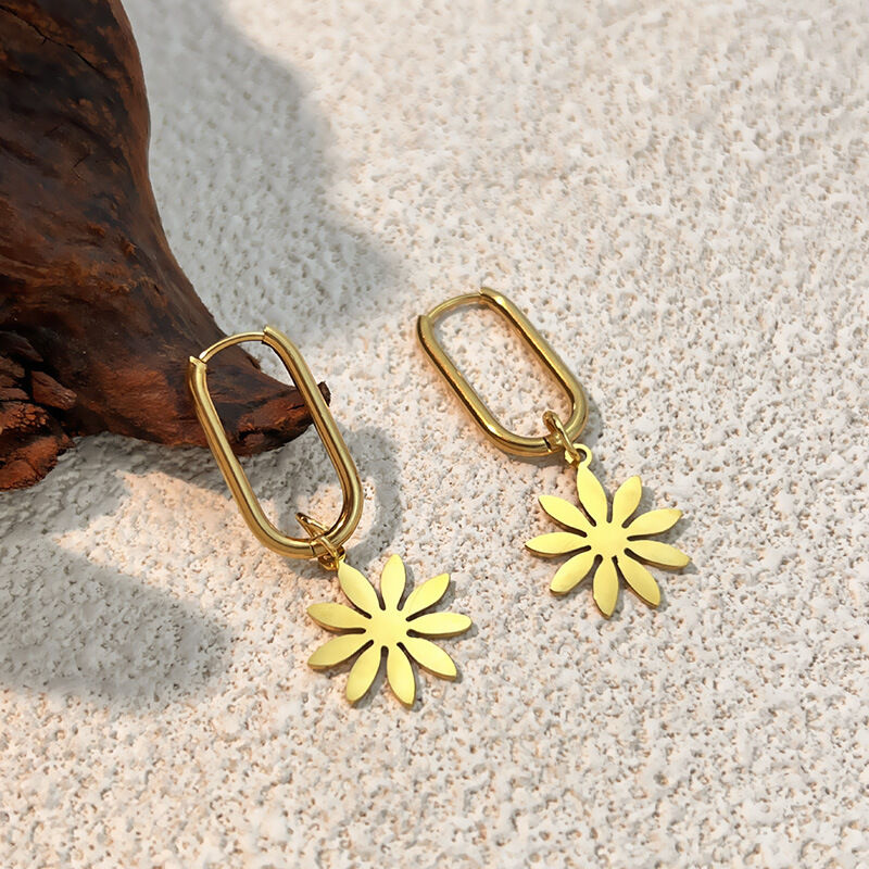 1 Pair Flower Stainless Steel Waterproof Gold Color Drop Earrings