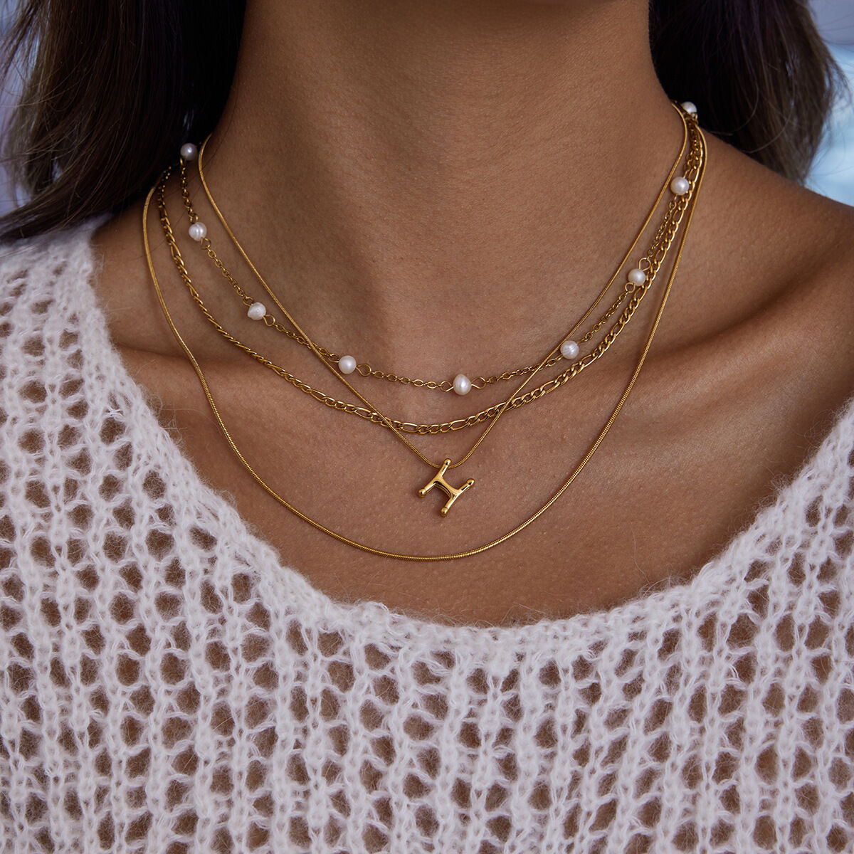 1 Piece Classic Letter H Stainless Steel Waterproof Gold Color Women's Pendant Necklaces Picture7