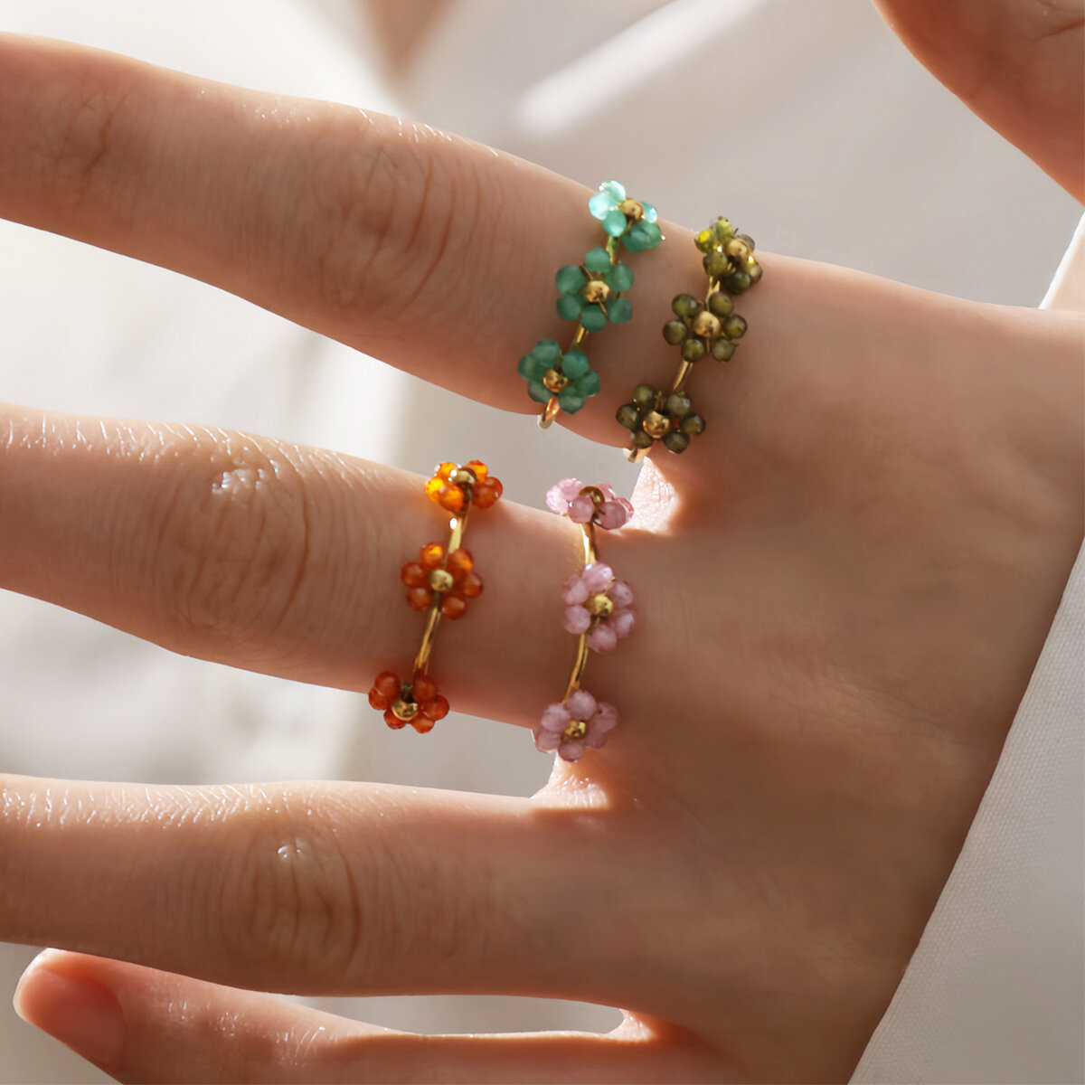 1 Piece  Simple Flower Stainless Steel Waterproof  Gold Color Women's Statement Rings h5 Picture4