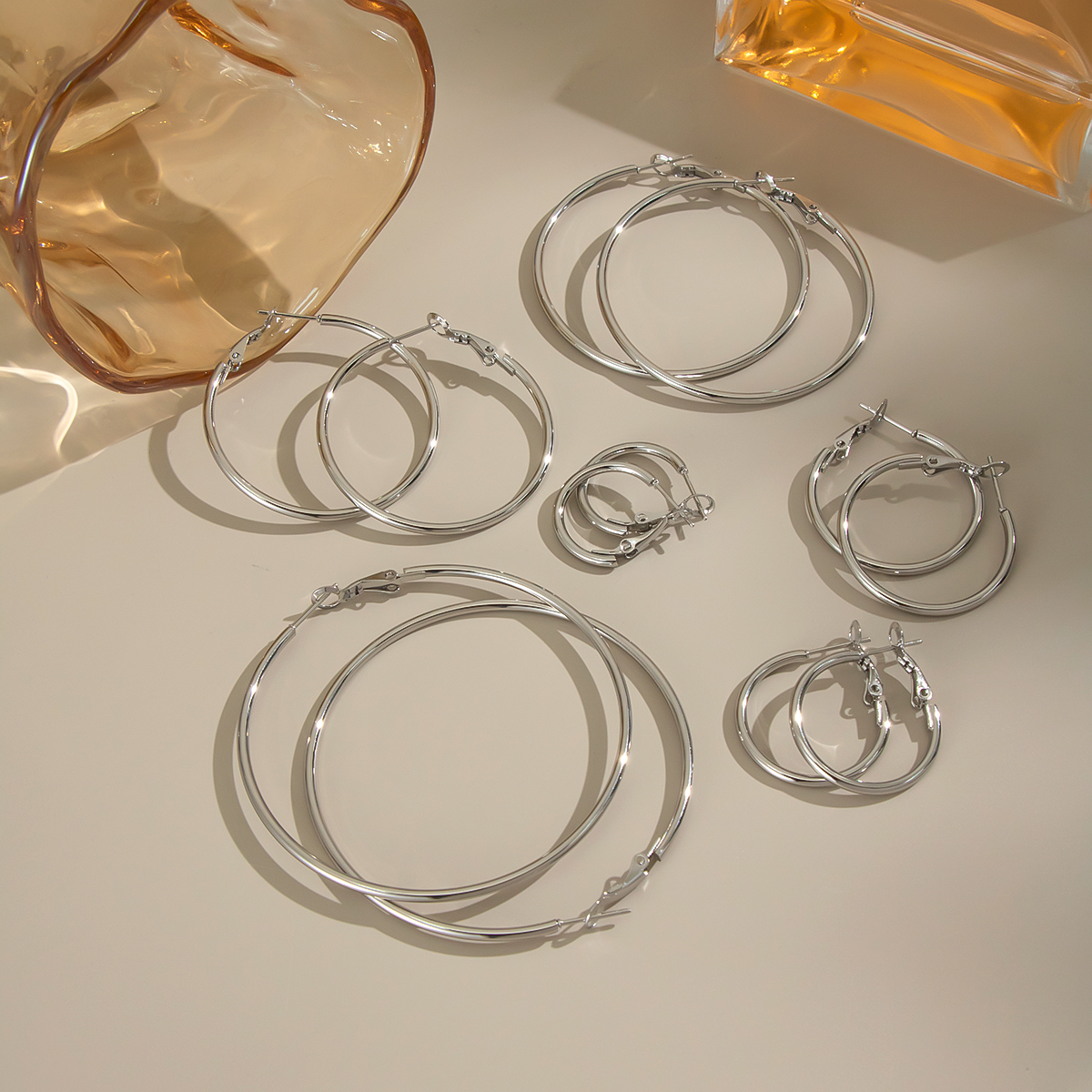 1 Pair Circle Stainless Steel Waterproof Gold Color Basic Hoop Earrings h5 Picture4