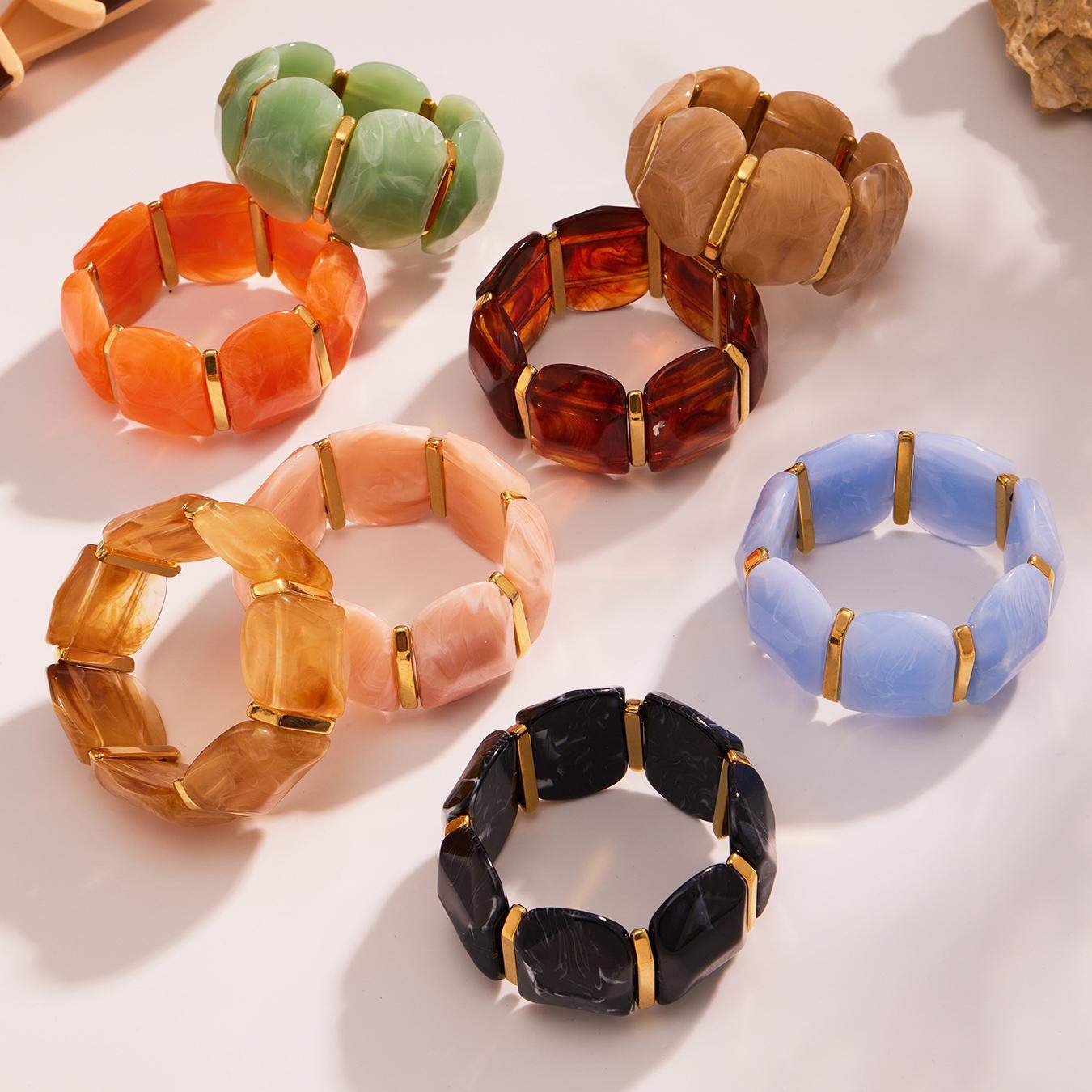 1 Stück bunte Serie unregelmäßige Form Harz Gold Farbe Damen Armreifen h5 Bild2