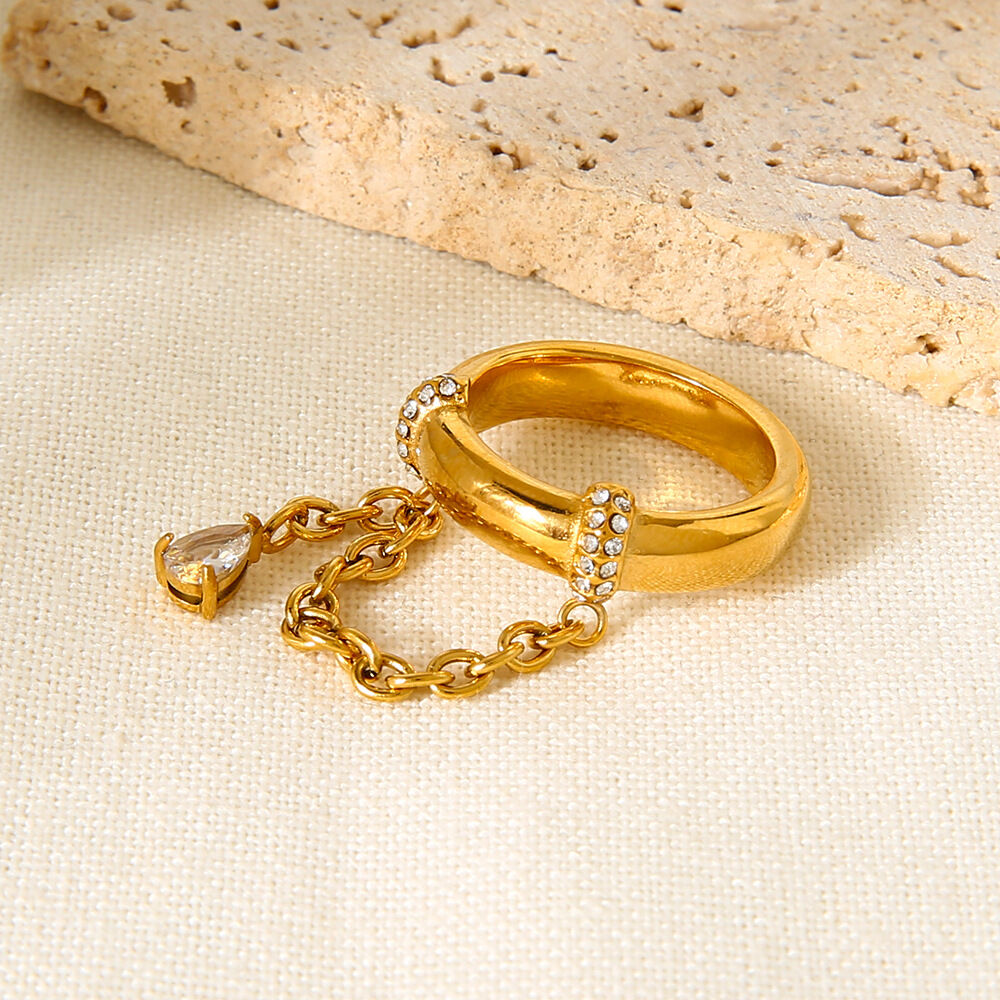 1 Piece Luxurious Retro Droplet Chain Stainless Steel Waterproof Zircon Statement Rings h5 Picture4