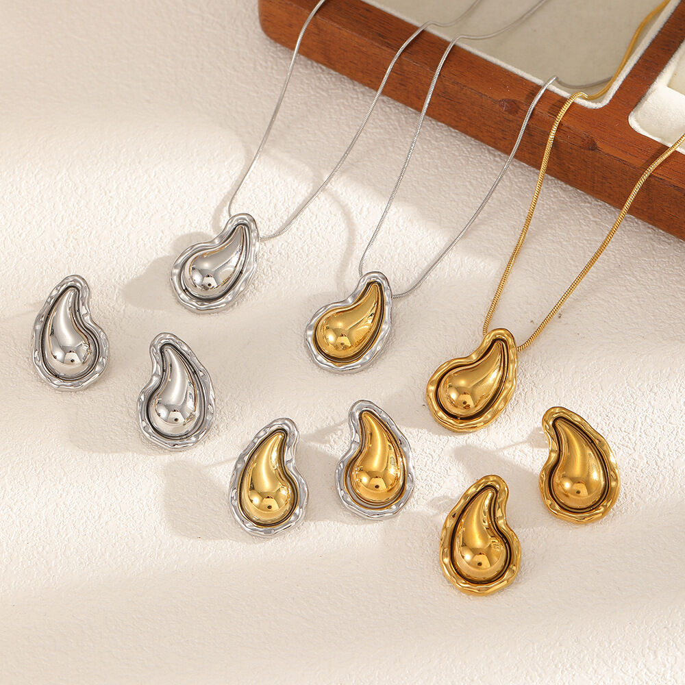 Droplet Shape Stainless Steel Waterproof Mixed Color Necklace Set 2
