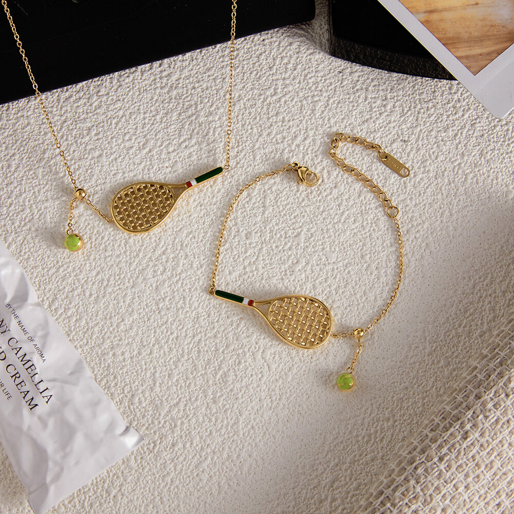 Sports Tennis Racket Stainless Steel Waterproof Gold Color Women's Jewelry Sets Picture6