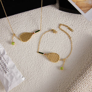Sports Tennis Racket Stainless Steel Waterproof Gold Color Women's Jewelry Sets h5 Picture6