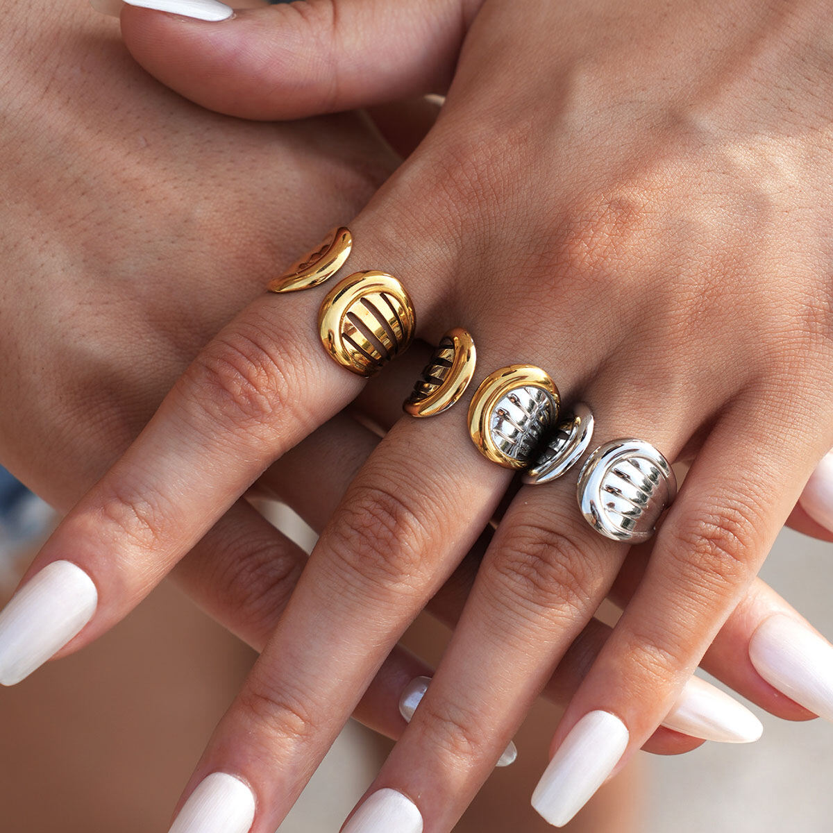 1 Piece Simple Irregular Shape Stainless Steel Waterproof  Women's Statement Rings Picture5