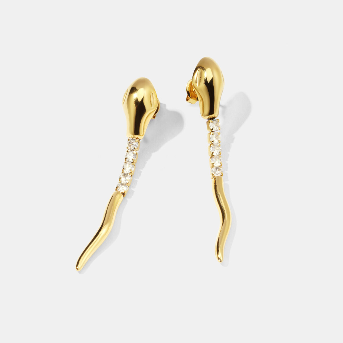 Boucles d'oreilles pendantes en forme de serpent, en acier inoxydable, étanches, couleur or et zircon.