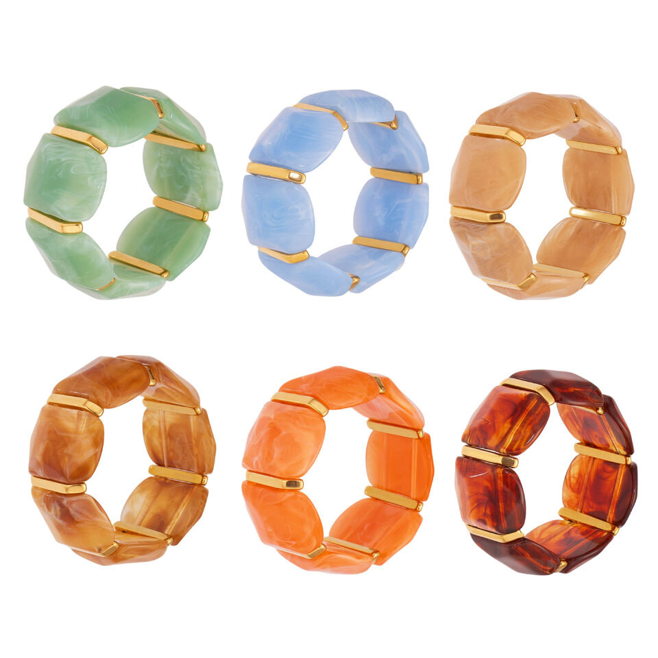 1 Stück bunte Serie unregelmäßige Form Harz Gold Farbe Damen Armreifen h5 Bild6