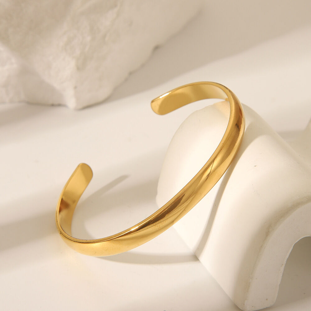 1 Piece Simple Stainless Steel Waterproof Gold Color Cuff Bracelet Picture2