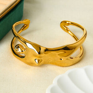 Braccialetti da donna in acciaio inossidabile color oro impermeabile con figura retrò classica da 1 pezzo h5 Immagine4