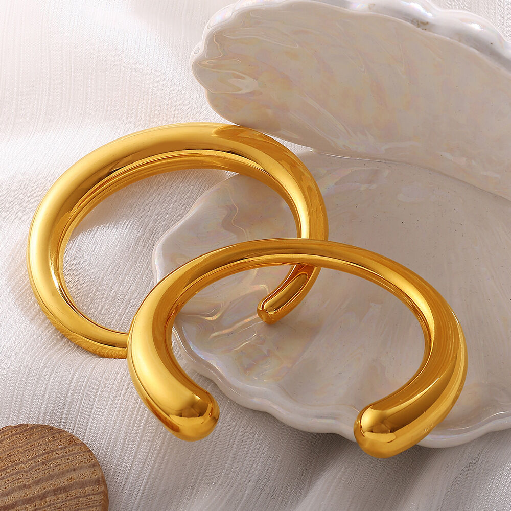 1 Piece Stainless Steel Waterproof Gold Color Cuff Bracelet h5Picture3