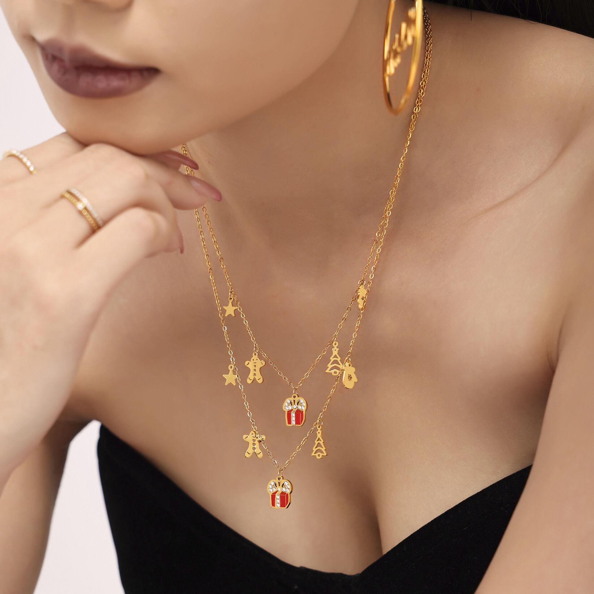 1 collar con colgante de circonita resistente al agua de acero inoxidable para mujer, regalo de Navidad Imagen4