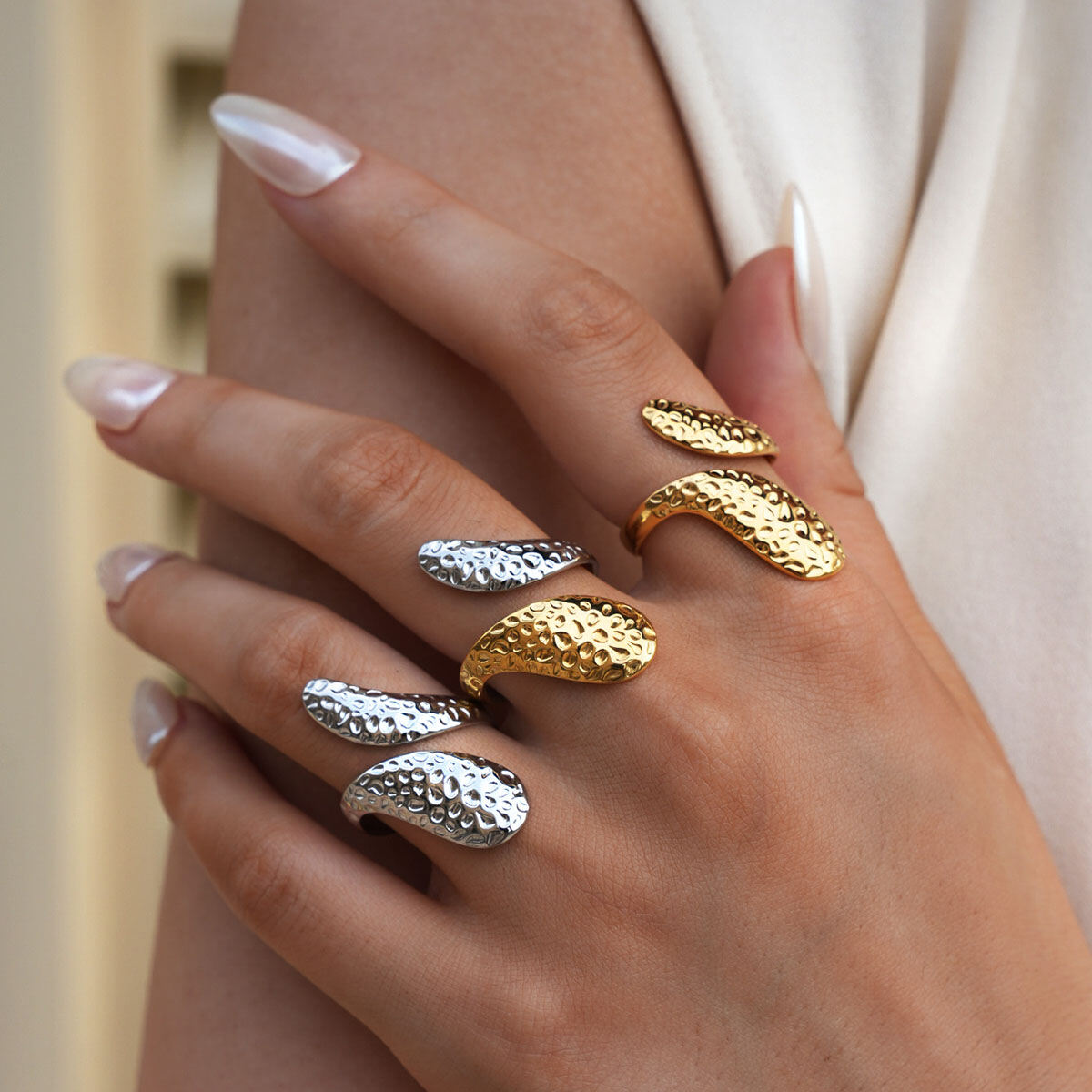 1 Piece Simple Casual Patchwork Stainless Steel Waterproof  Women's Statement Rings h5 Picture3