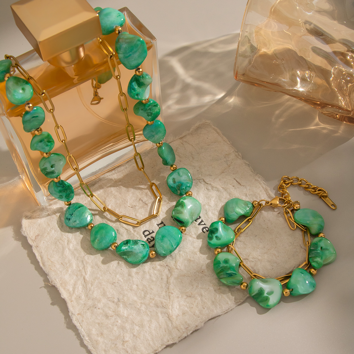 Stainless Steel Waterproof Natural Shell Necklace Set