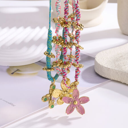 1 Piece Flower Hand-woven Rope Stainless Steel Waterproof Gold Color Women's Pendant Necklaces 2
