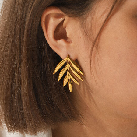 1 Pair Simple Leaf Stainless Steel Waterproof Gold Color Women's Stud Earrings 2