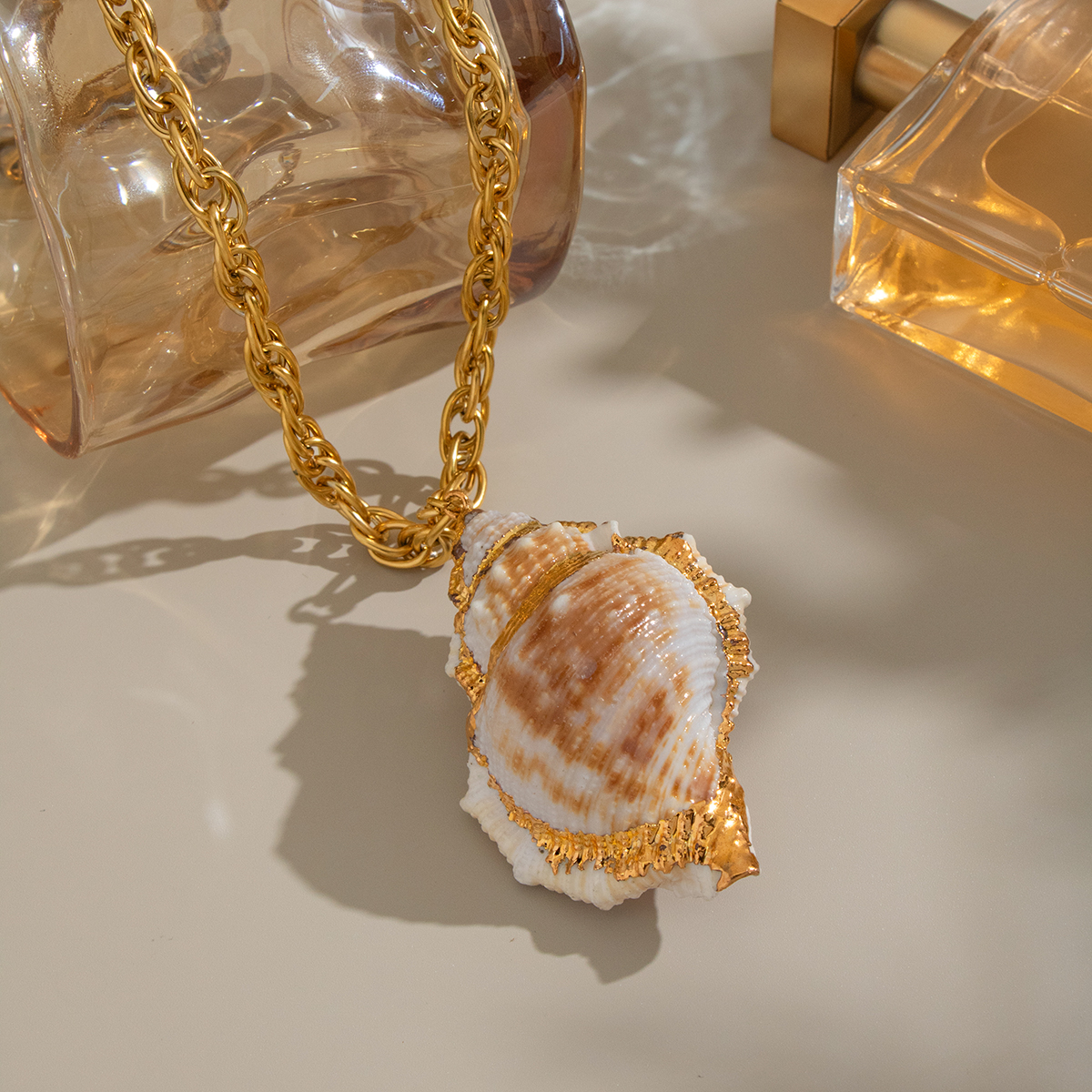 Collana con ciondolo impermeabile in acciaio inossidabile con conchiglia naturale da 1 pezzo 2