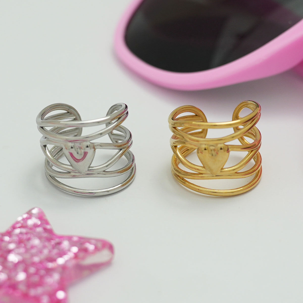 1 Stück schlichter, unregelmäßig geformter Retro-Herzring aus Edelstahl, wasserdicht, Statement-Ring für Damen h5Bild6