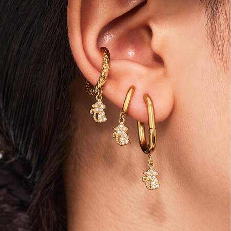 1 Pair Cute Monkey Stainless Steel Waterproof Gold Color Zircon Women's Drop Earrings