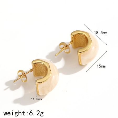 1 paio di orecchini a bottone da donna in acciaio inossidabile color oro impermeabile con cerchio giornaliero