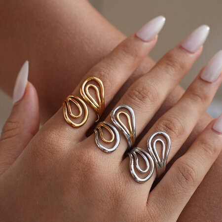 1 Piece Simple Series Retro Circle Stainless Steel Waterproof Gold Color Statement Rings 2