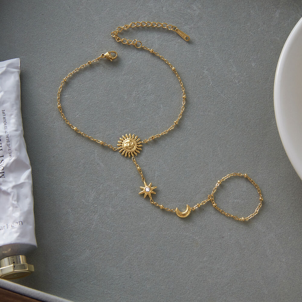 1 Stück klassisches Sonnen- und Mond-Armband aus Edelstahl, wasserdicht, goldfarben, für Damen Bild6