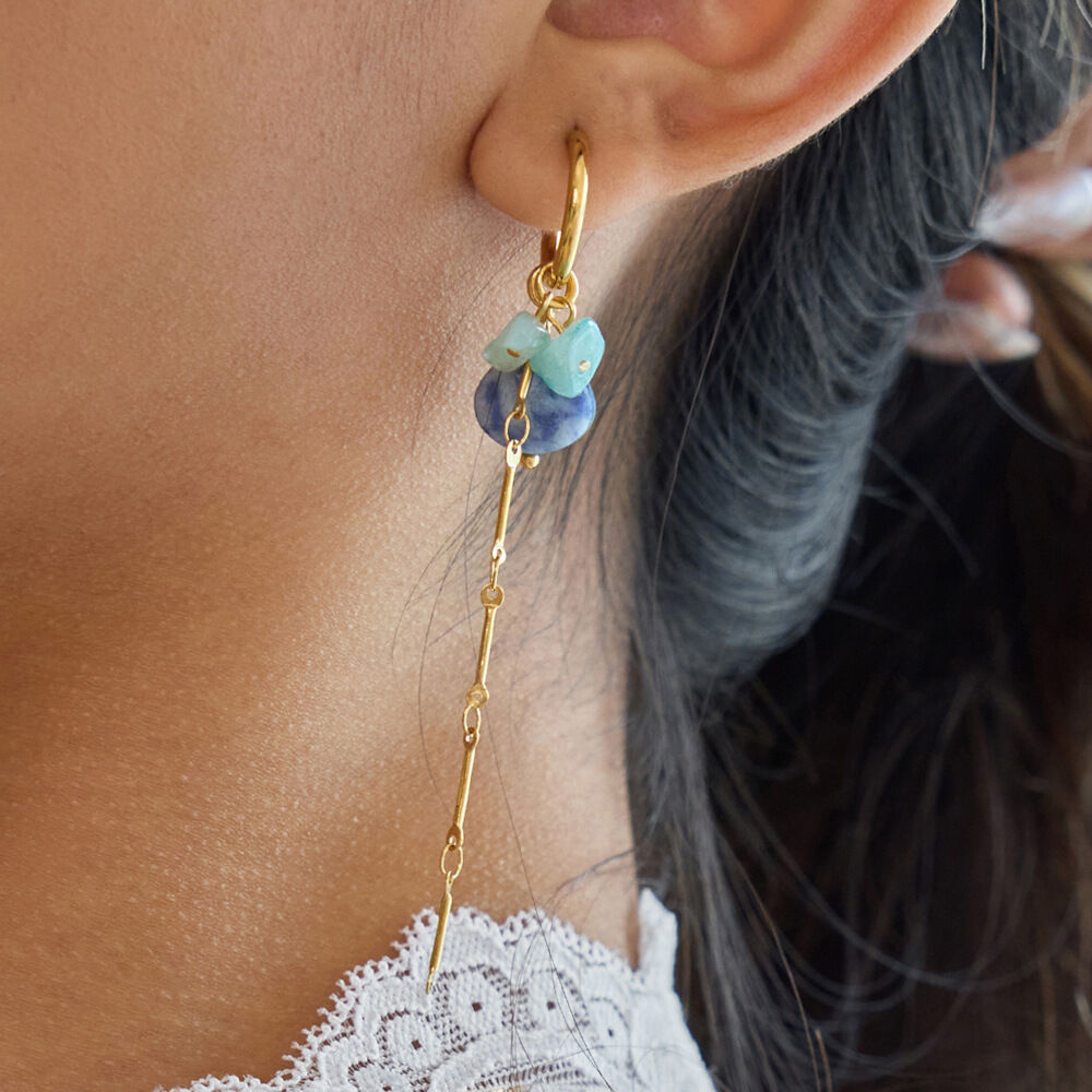 1 Pair Natural Stone Tassel Stainless Steel Waterproof Gold Color Women's Dangle Earrings 2