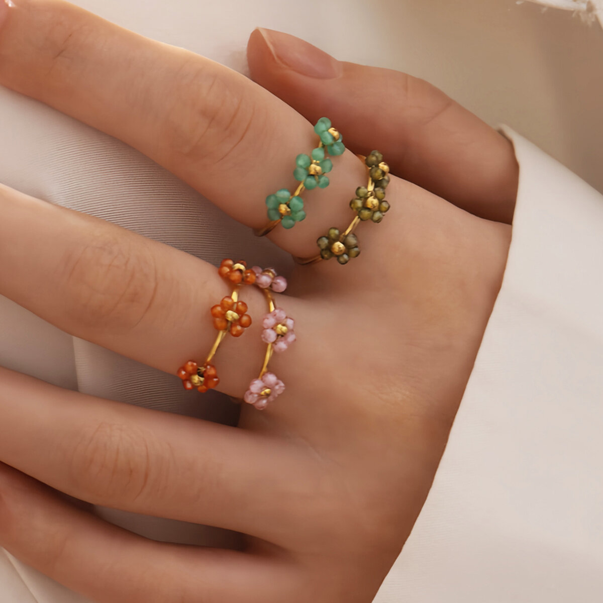 1 Piece  Simple Flower Stainless Steel Waterproof  Gold Color Women's Statement Rings h5 Picture2