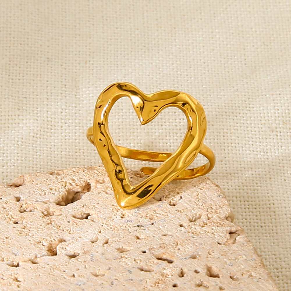 1 Piece Romantic Simple Heart Stainless Steel Waterproof Gold Color Womn's Statement Rings h5Picture3