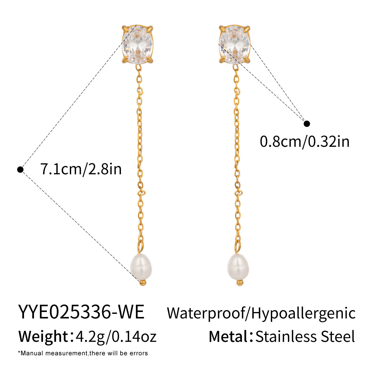 1 Pair Irregular Shape Stainless Steel Waterproof Gold Color Zircon Dangle Earrings 