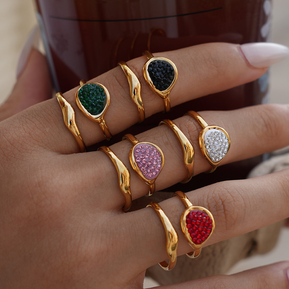 1 Stück lässiger, durchbrochener, wasserdichter Statement-Ring aus Edelstahl in Goldfarbe h5 Bild8