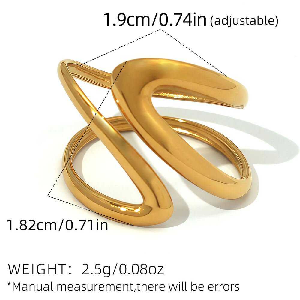 1 stuk Retro onregelmatige vorm roestvrij staal goudkleurige dames statement ringen h5Afbeelding2