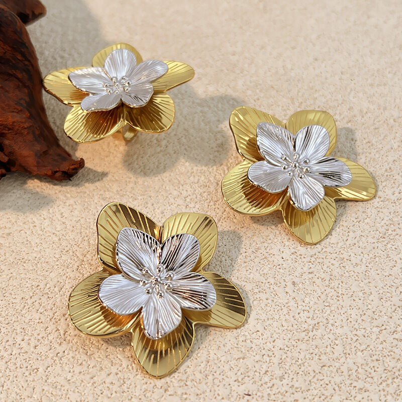 Flower Stainless Steel Waterproof MIxed Color Earring Set