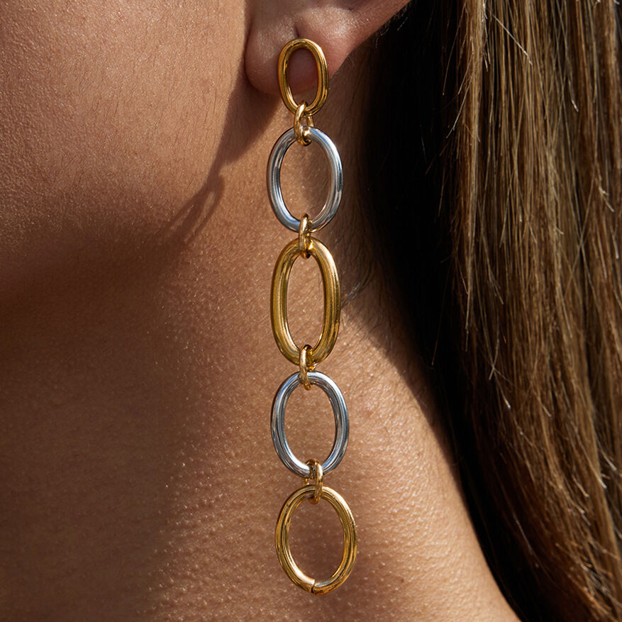 1 paire de boucles d'oreilles pendantes classiques rondes en acier inoxydable étanche, couleur or et argent, pour femme 2