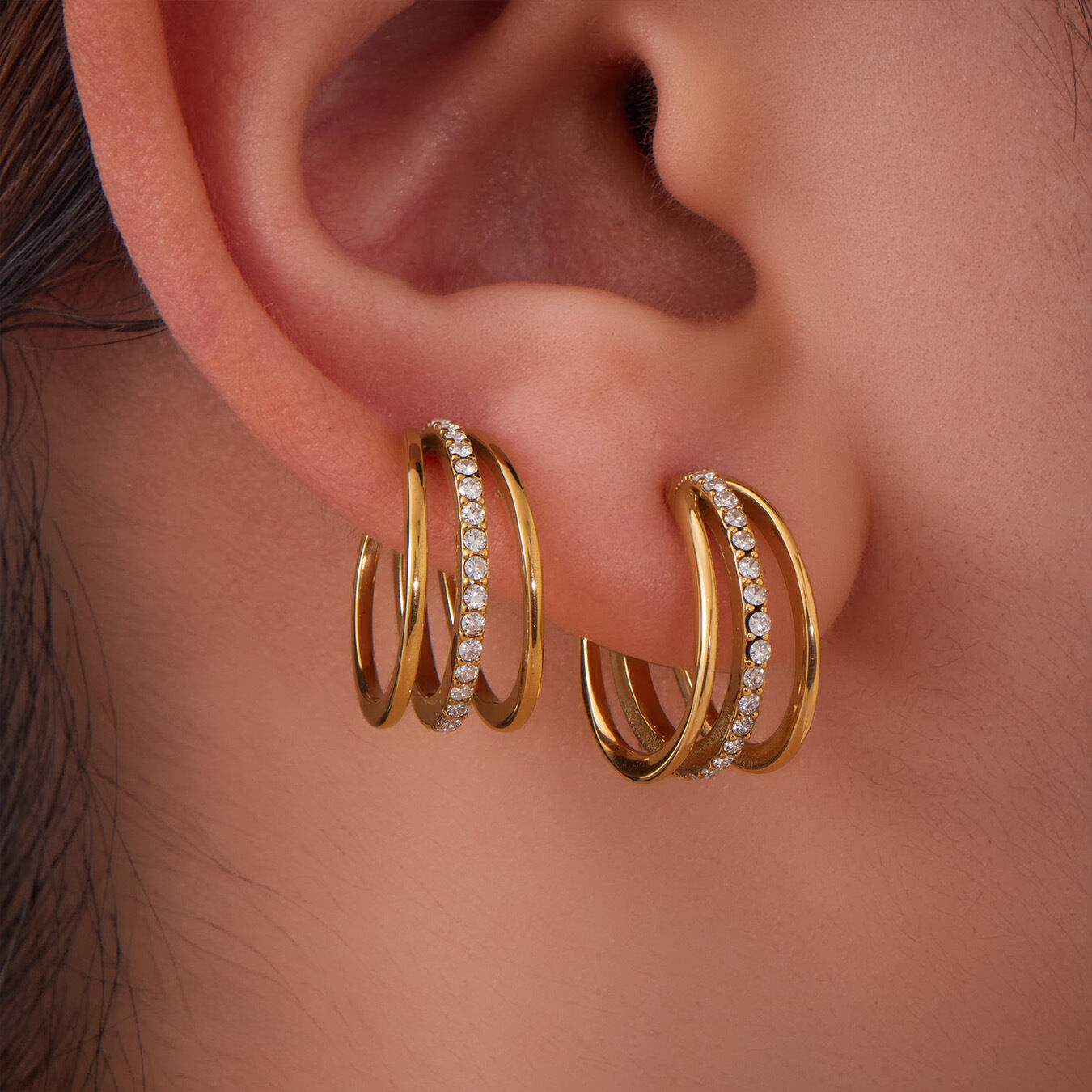 1 Pair Twist Circle Stainless Steel Waterproof Gold Color Zircon Women's Ear Cuffs 2